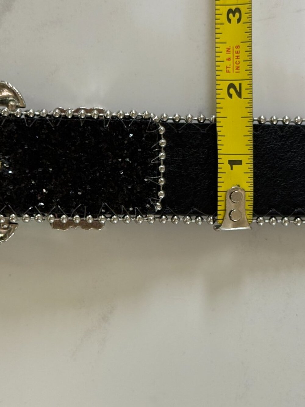 Black Glitter Western Belt Silver Floral Buckle Star Studs Y2K - Picture 7 of 7